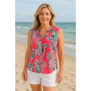 Lilly Pulitzer Womens Sleeveless Pink Floral Blouse XL Beach Travel Casual Boho